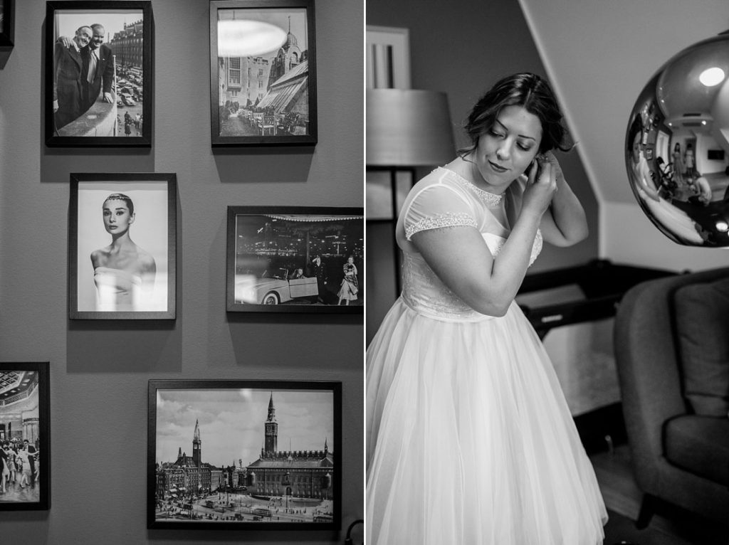 bride getting ready at hotel in Copenhagen, photos by Natalia Cury wedding photography