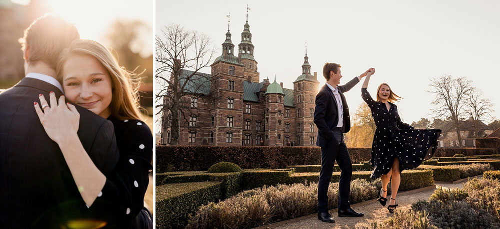 engagement shoot in Copenhagen at Rosenborg Slot, natural engagement photos by Natalia Cury