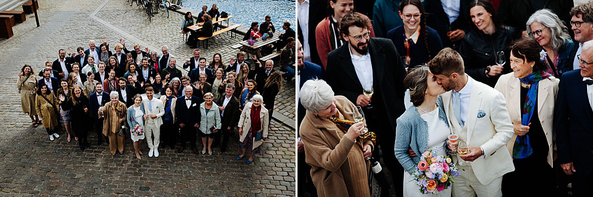 wedding group photo at Knippelsbro in Copenhagen