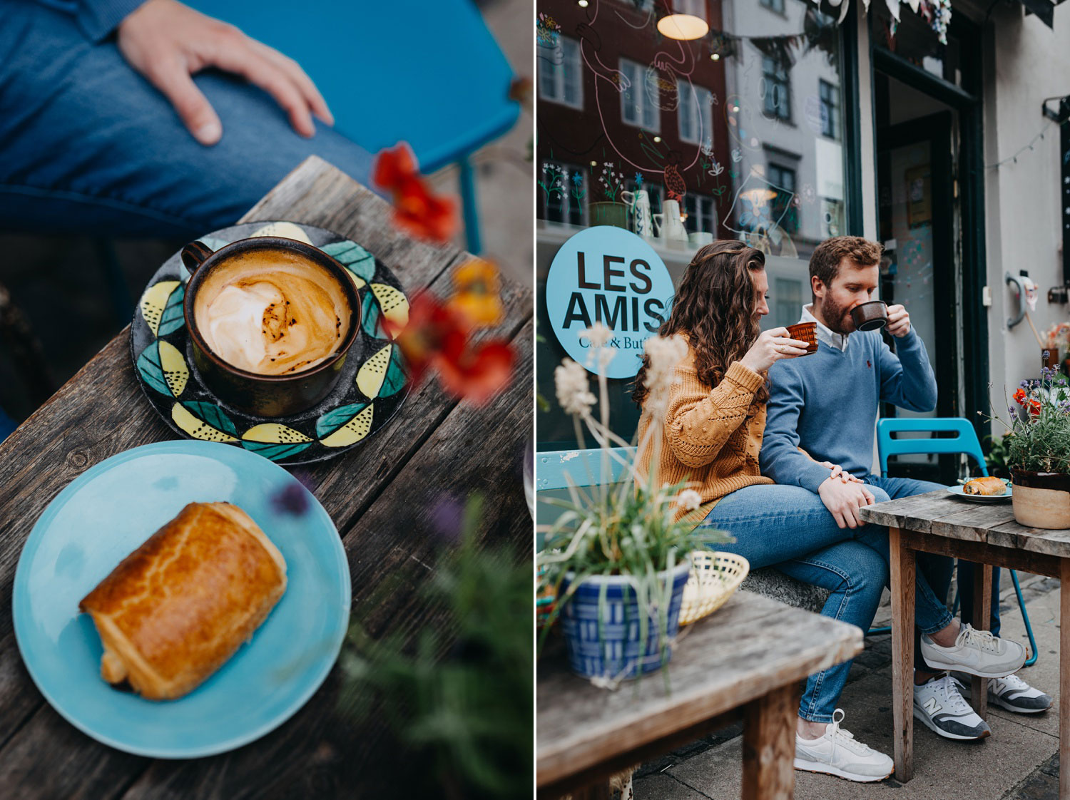 engagement photo session at a café in Copenhagen