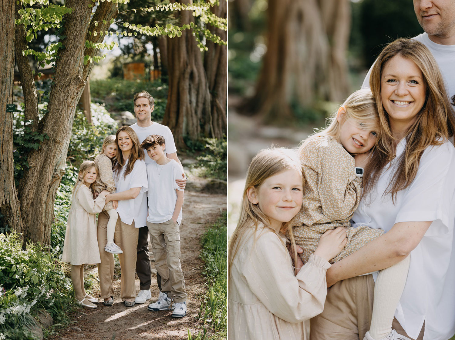 Family portrait in Copenhagen: A happy family of five posing together in Frederiksberg Have