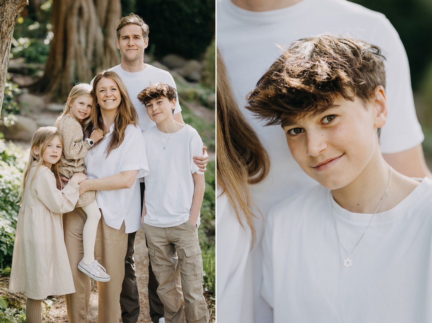 Family portrait in Copenhagen: A happy family of five posing together in Frederiksberg Have