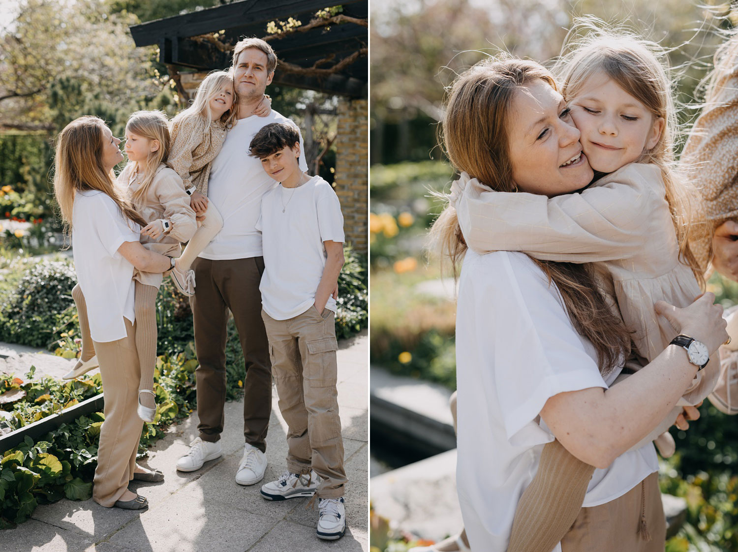 Family portrait in Copenhagen: A happy family of five posing together in Frederiksberg Have