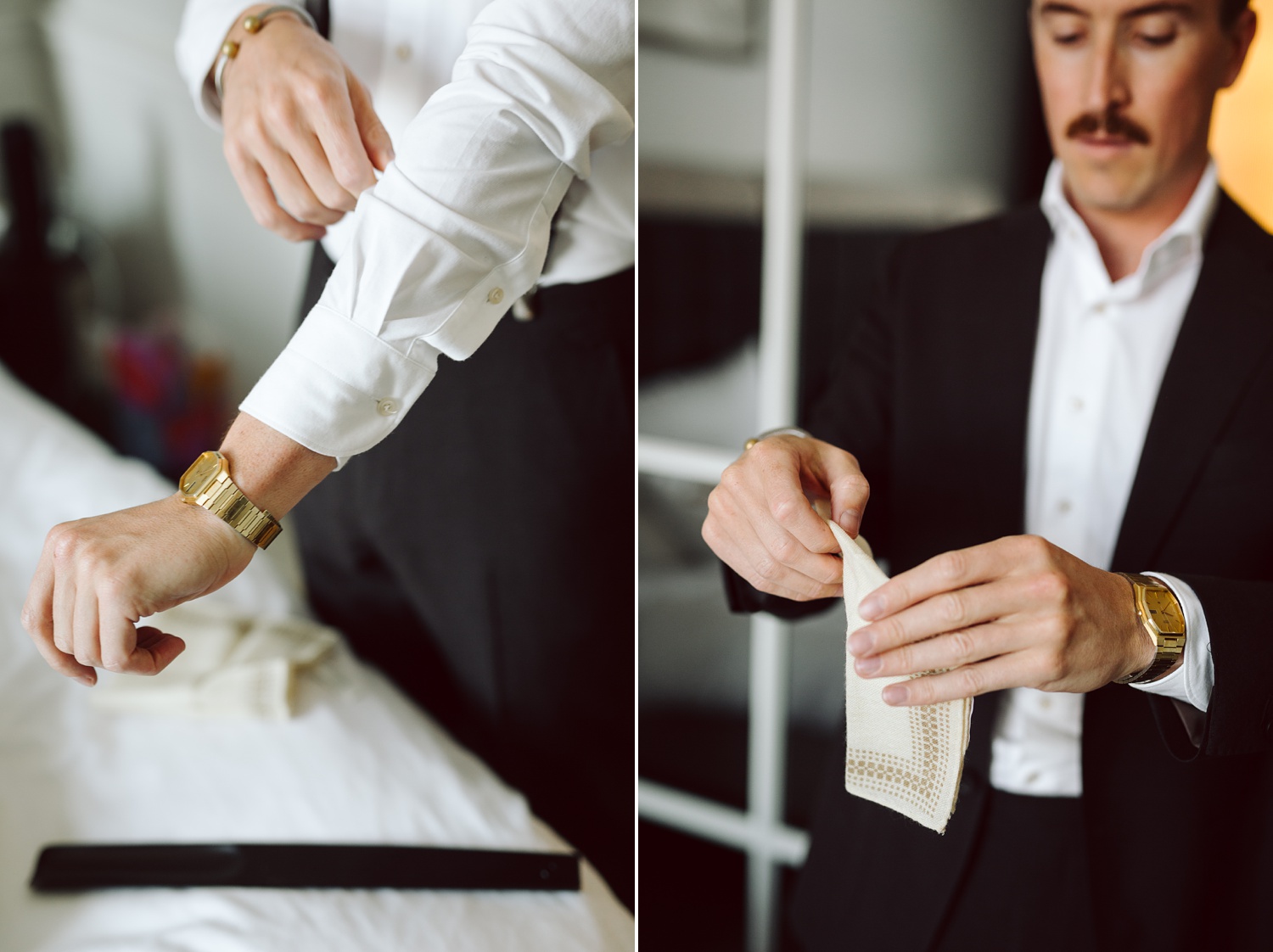 Groom getting ready at Hotel Villa before Copenhagen City Hall wedding