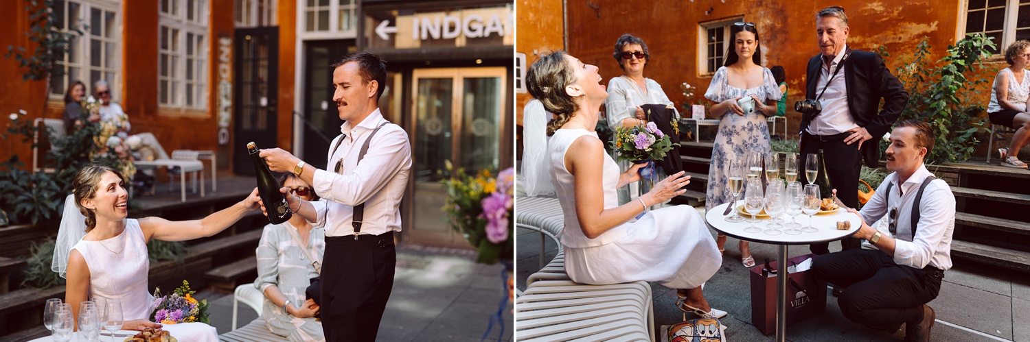 Intimate wedding reception at a Copenhagen café backyard