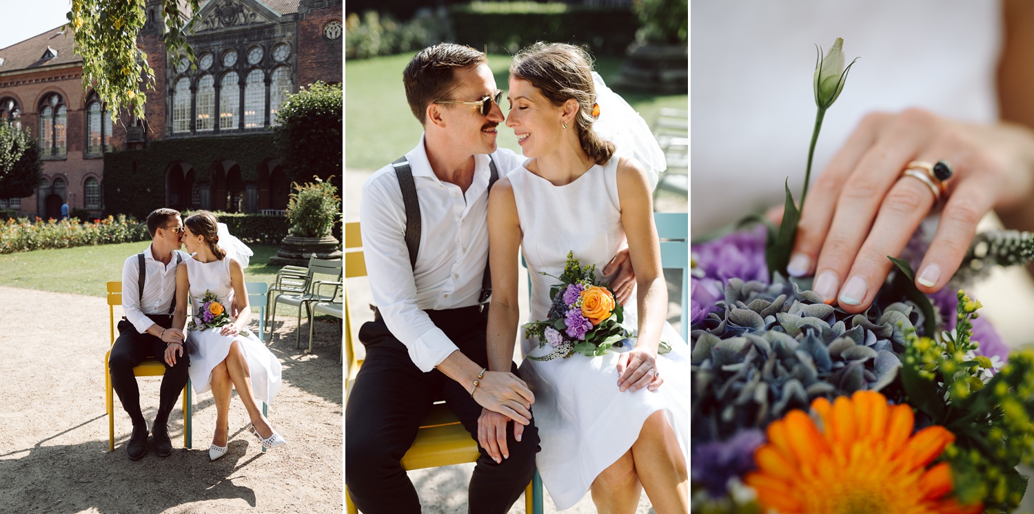 Romantic wedding portraits at the Royal Library Garden, perfect for an elopement in Copenhagen